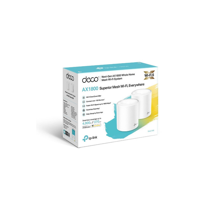 TP-Link Deco X20(2-pack) AX1800 Whole Home Mesh Wi-Fi 6 System, Up To 370 sqm Coverage, WIFI6, 1201Mbps @ 5Ghz, 574Mbps @ 2.4 GHz OFDMA, MU-MIMO (WIFI