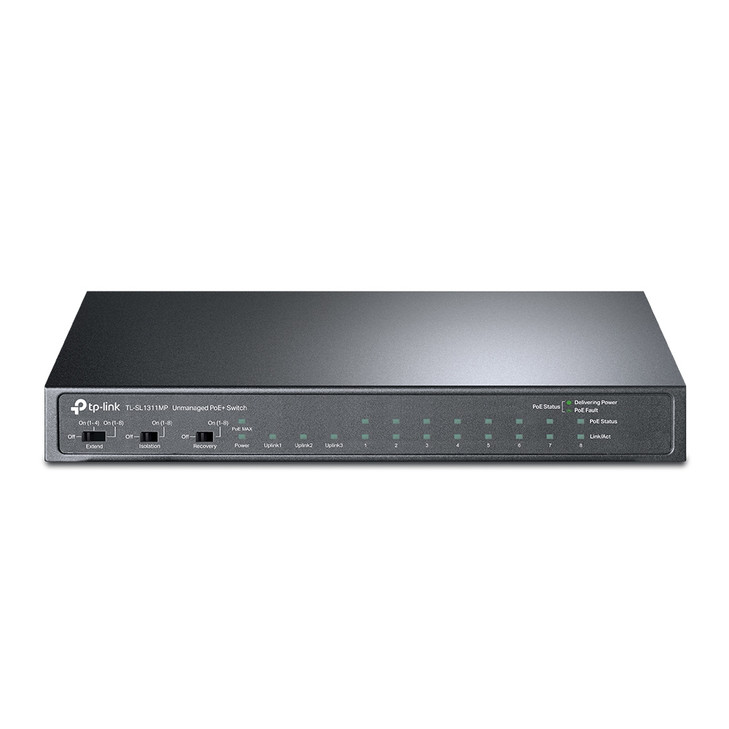 TP-LINK 8-PORT UNMANAGED SWITCH POE+(8) GbE(2) SFP(1) 124W METAL CASE 5YR