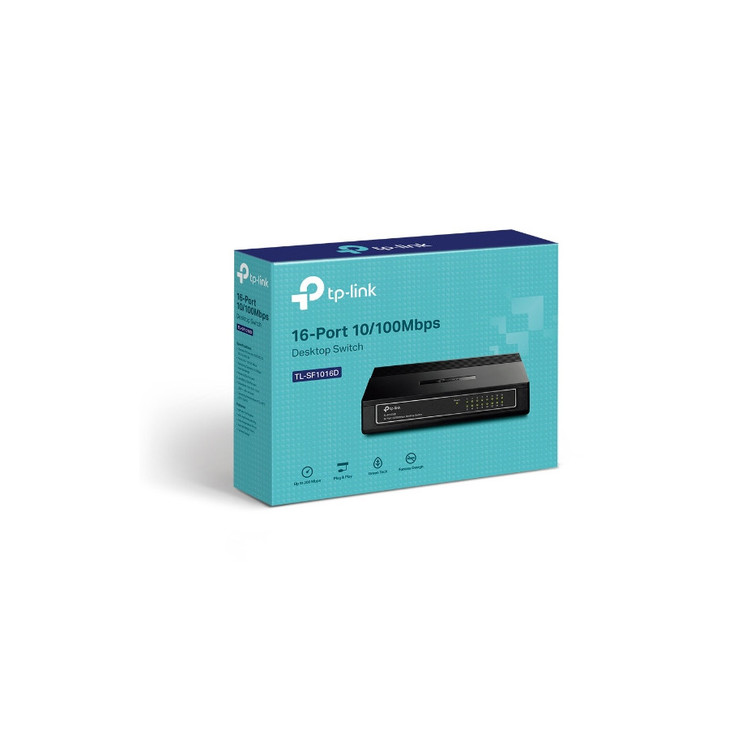 TP-Link TL-SF1016D 16-Port 10/100Mbps Desktop Switch or wall-mounting design Plug and play 3.2Gbps Switching Capacity Auto-MDI/MDIX Supports MAC