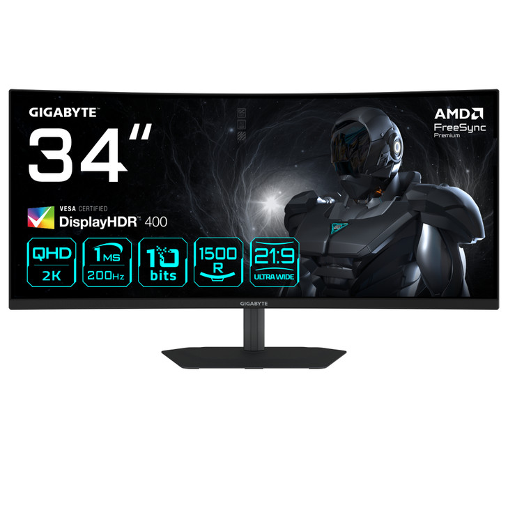 G34WQC2 Gaming Monitor Curve; 34" VA 1500R; Native 1500R, VA panel QHD, 200 Hz with 1ms Response Time, AMD FreeSync Premium, VESA Display HDR400, Spea