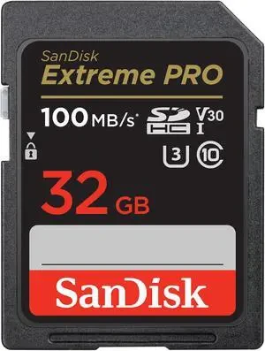 SanDisk Extreme Pro SDHC, SDXXO 32GB, U3, C10, V30, UHS-I, 100MB/s R, 90MB/s W, 4x6, Lifetime Limited