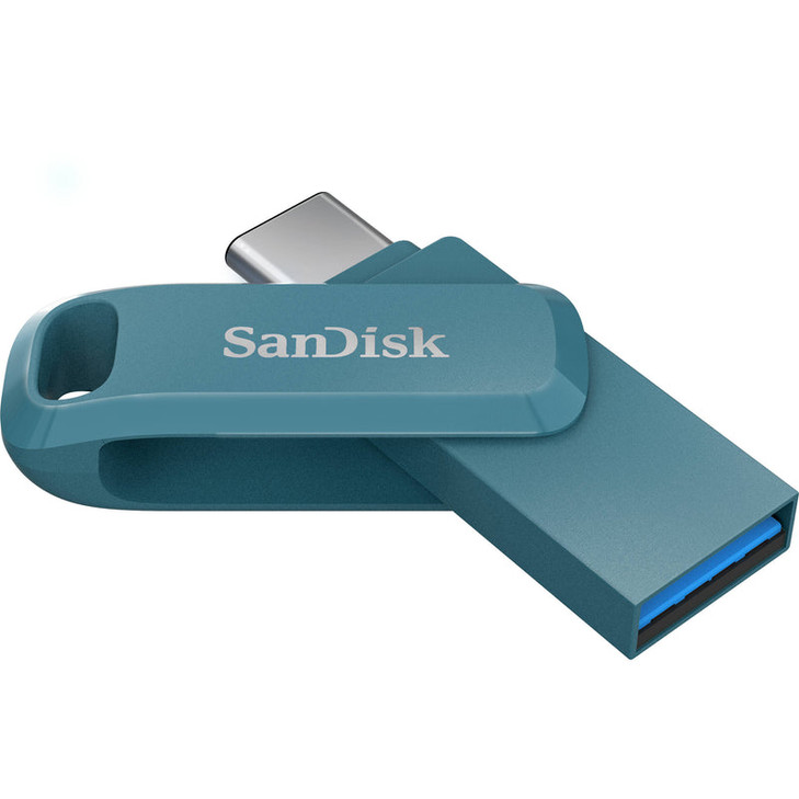 SanDisk Ultra Dual Drive Go USB Type-C Flash Drive, SDDDC3 256GB, USB3.2 Gen 1 Type C / Type A, Swivel Design, Navagio Bay Blue Green, 5Y