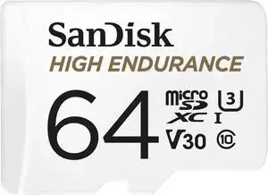 SanDisk High Endurance microSDXC Card, SQQNR 64G, UHS I, C10, U3, V30, 100MB/s R, 40MB/s W, SD adaptor, 2Y