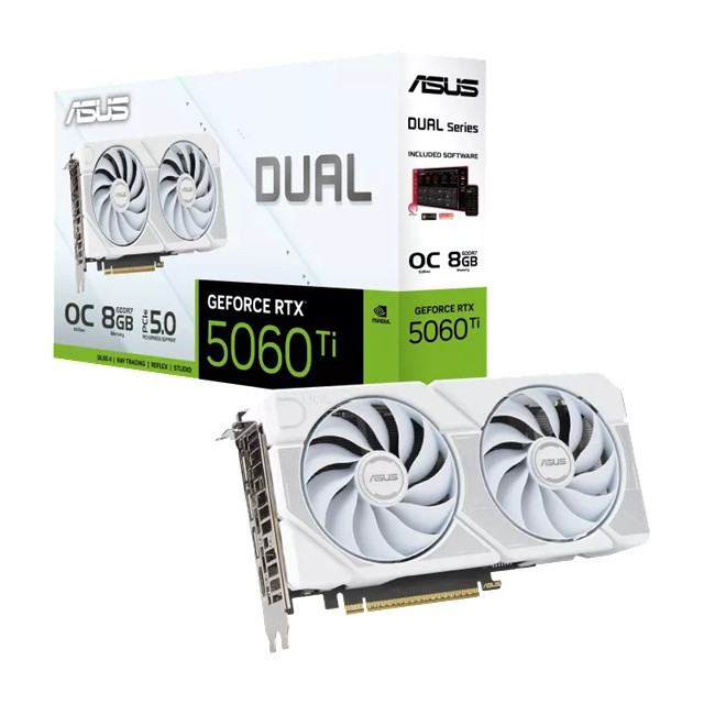 ASUS Dual GeForce RTX™ 5060 Ti 8GB - White, OC Edition, NVIDIA®, GDDR7, 4608 CUDA Cores, 28Gbps, PCIe 5.0, HDMI 2.1b, DP 2.1b
