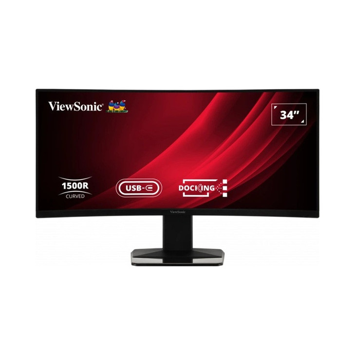 ViewSonic 34' Curved Docking Monitor with KVM Switch – 3440×1440 VA, 1500R, 120Hz, HDR10, USB-C 65W, DP, HDMI, RJ45, 3x USB-A, KVM, sRGB 121%