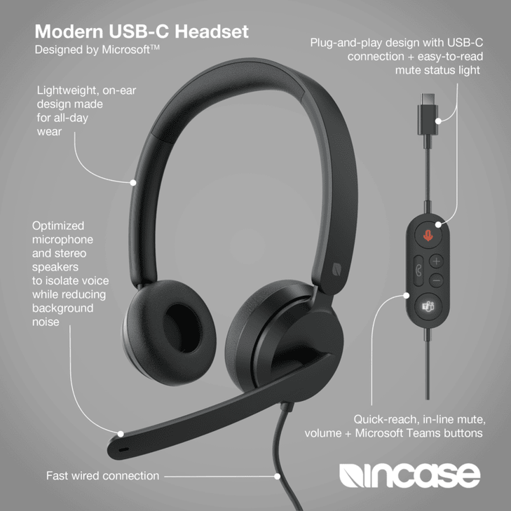 Incase Designed by Microsoft Modern USB-C Wired Dual Headset Black [I6N-00007] - image 2