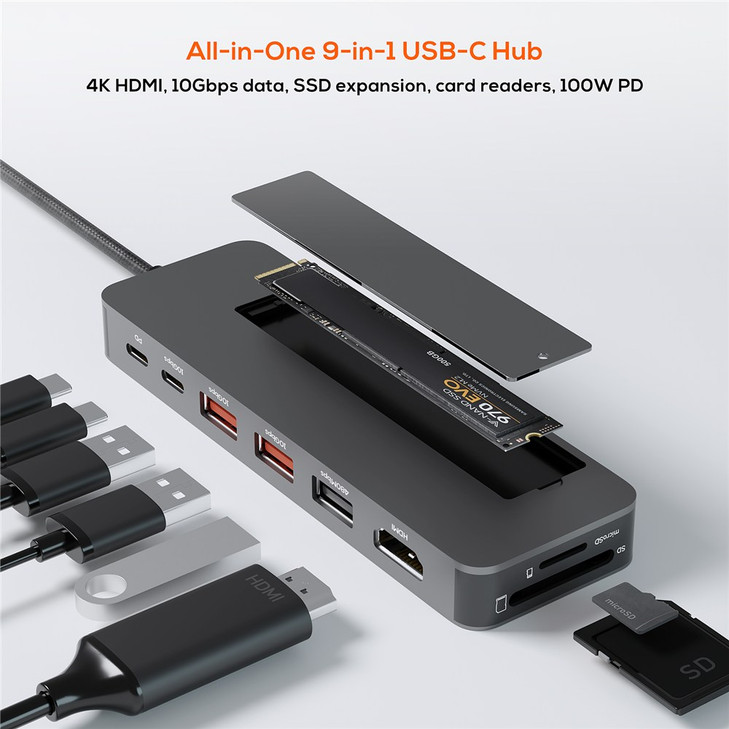 MBEAT UCD-HS9 ELITE 9 IN 1 USB-C HUB WITH SSD ENCLOSURE PD HDMI