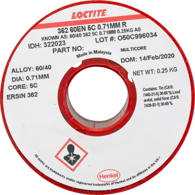 LOCTITE 22250MCS 60/40 250G 0.71MM SOLDER 60% TIN, 40% LEAD - MULTICORE