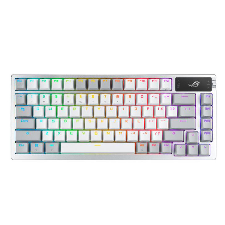 ASUS ROG AZOTH/PBT/WHT (Snow Switch) Gaming Keyboard, OLED Display, NX Snow Switch, 75 Keys, Tri-mode Connection, White