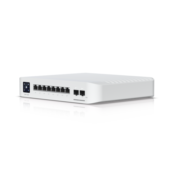 Ubiquiti UniFi Network, Switch, 8-Port, POE 120W, (6) GbE PoE+ Ports, (2) GbE PoE++ Ports, (2) 10G SFP+ Ports, Layer 3, Wall Mount