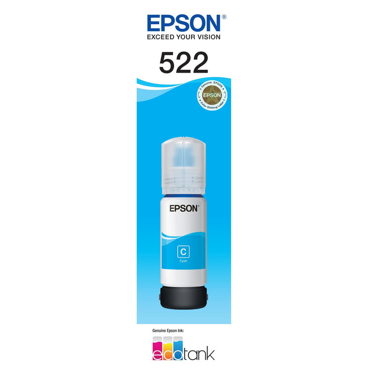 EPSON T522 CYAN INK BOTTLE FOR ECOTANK ET-2810 ET-1810 ET-4810