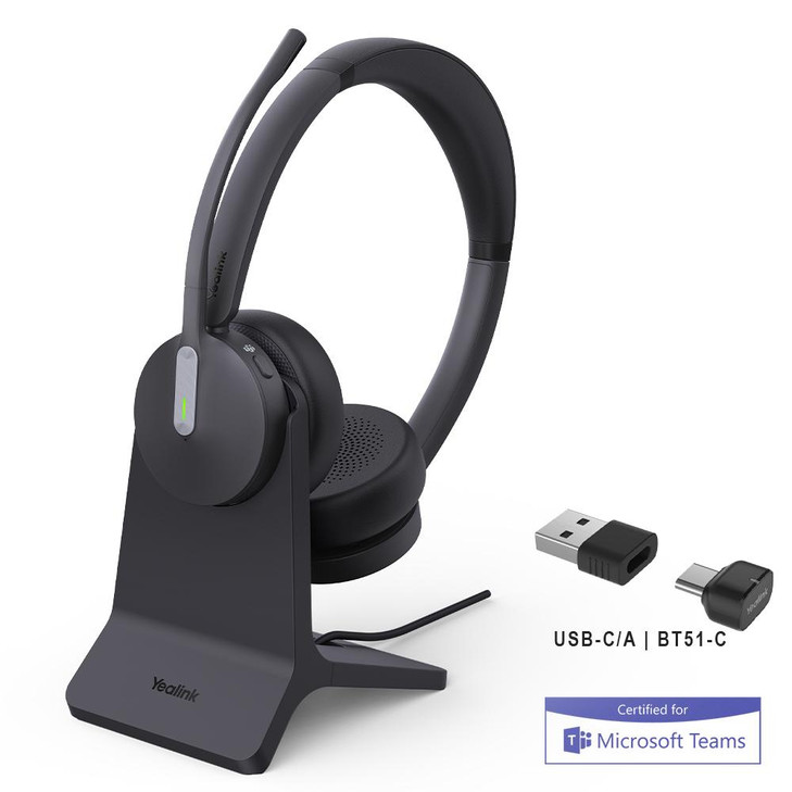 YEALINK (BH70) WIRELESS MS STEREO BLUETOOTH HEADSET W/STAND BT51 BLACK C TO A ADAPTER