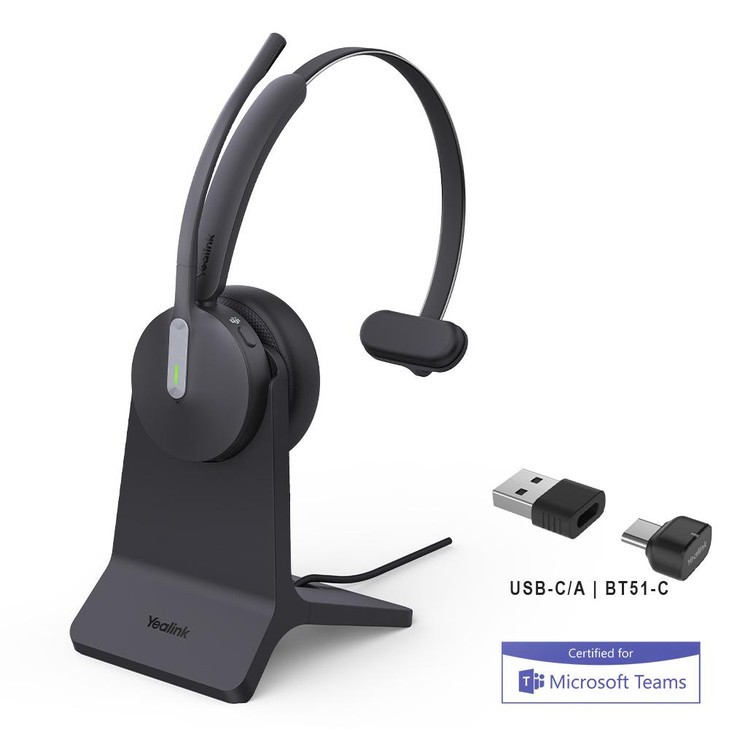 YEALINK (BH70) WIRELESS MS MONO BLUETOOTH HEADSET W/STAND BT51 BLACK C TO A ADAPTER