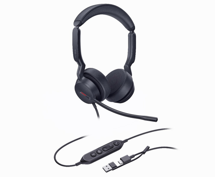 YEALINK (UH44) WIRED MS STEREO HEADSET NOISE CANCELLING MIC LEATHER USB-C C/A ADAPTER