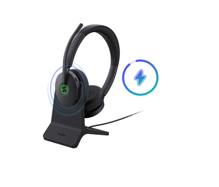 YEALINK (WH68-H) BLUETOOTH DECT HEADSET 4-MIC ANC CHARGING STAND WDD60 A-C ADAPTER
