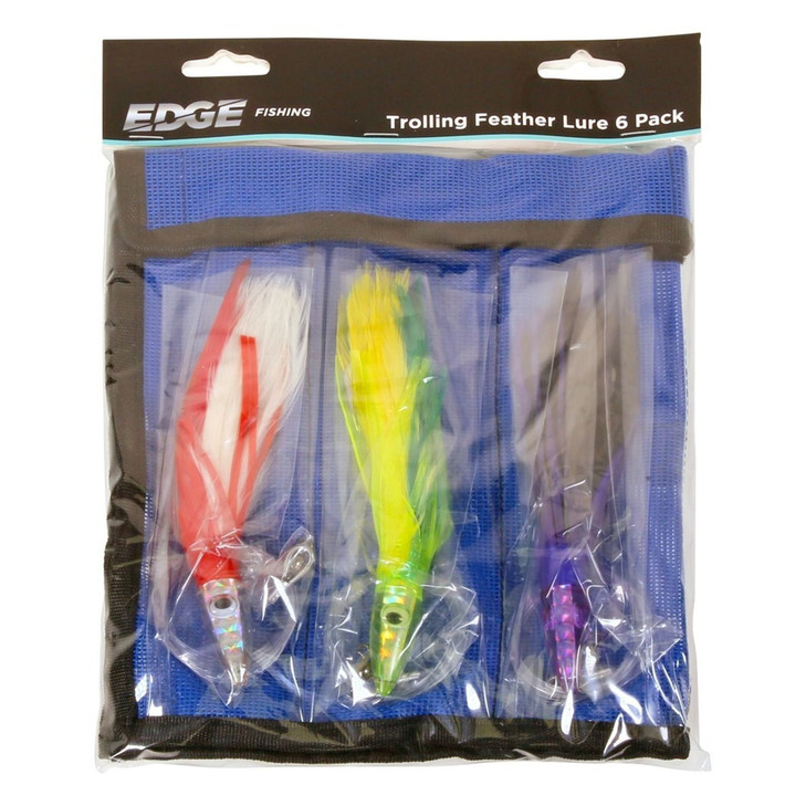 Edge Trolling Feather Lure 6pk 6'' Rigged