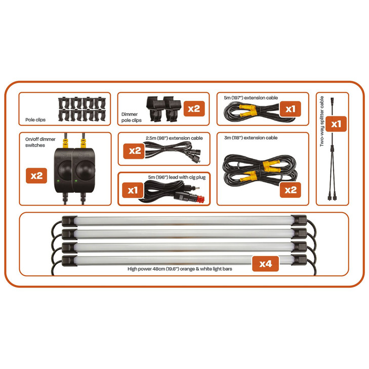 Hard Korr Camp Light Kit with 4 x 48cm Orange and White LED Bar Strips and Controller