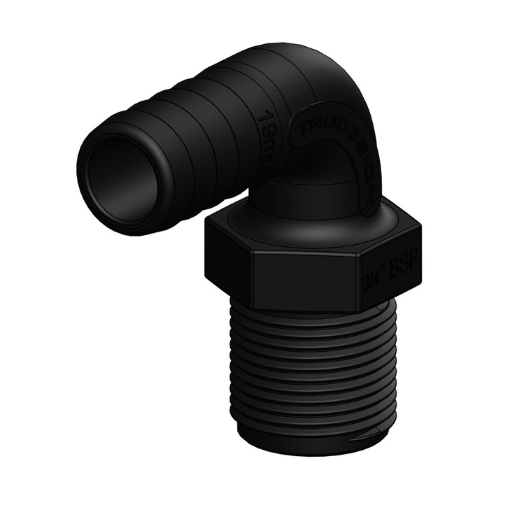Hose Tail to BSP Male Elbow - 19mm (3/4) Hose to 3/4in BSP Thread
