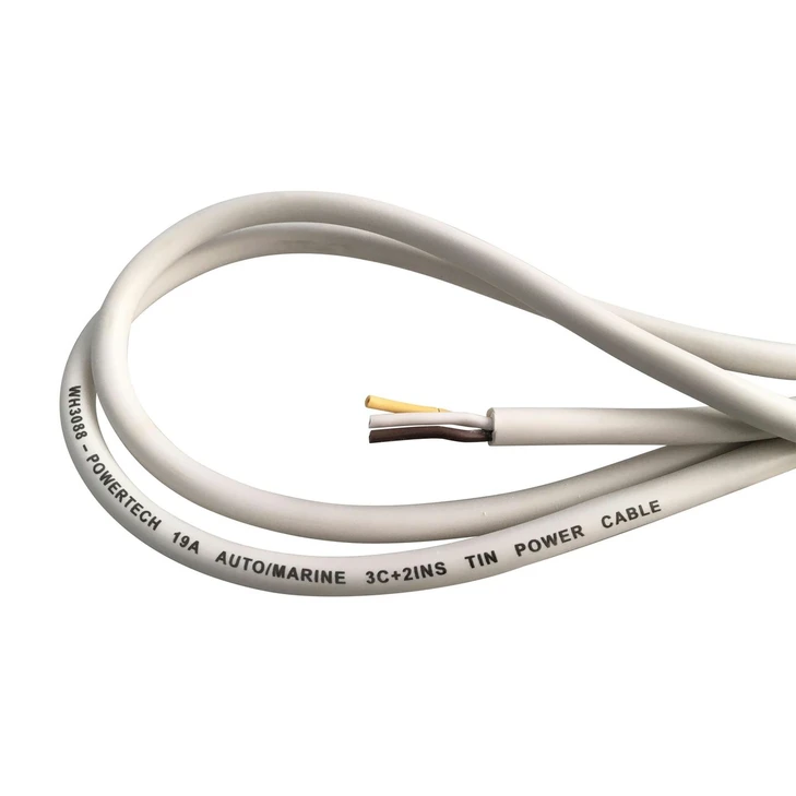 19A Triple Core Double Insulated Marine Power Cable - White - Sold as 50m roll