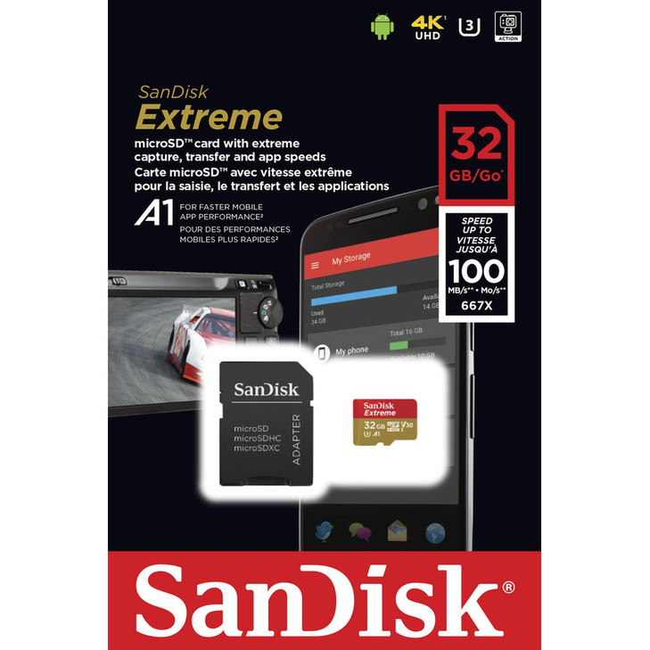 Sandisk 32GB High Extreme microSDXC Class 10, Reads 100MB/S, Writes 60MB/S 