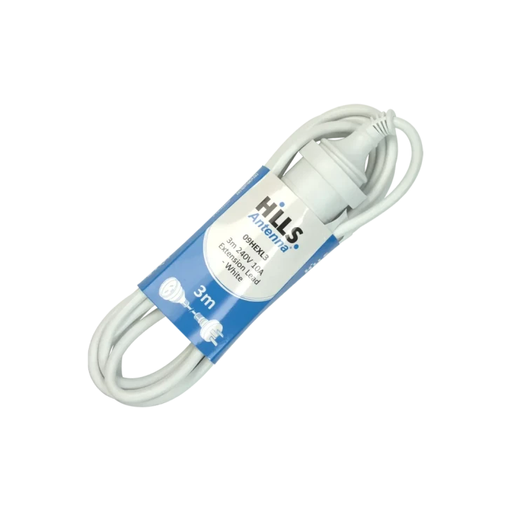 Hills Antenna 3m Power Extension Lead 240V 10A – White