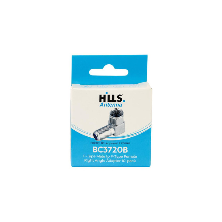 Hills Antenna BC3720B F-Type Male to Female Right Angle Adaptor 10-Pack in Box