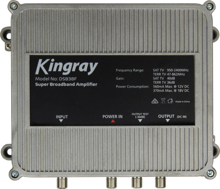 Kingray DSB38F Super Broadband Amplifier - 36dB Gain FTA & 41dB Gain Satellite, 47-2400 MHz Frequency Range