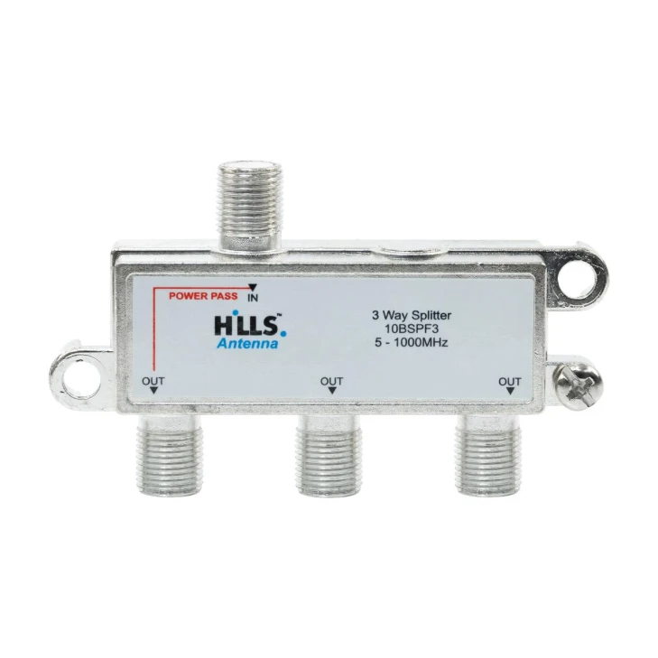 Hills Antenna 3 Way 5-1000MHz F Type Splitter - 1 Leg Power Pass