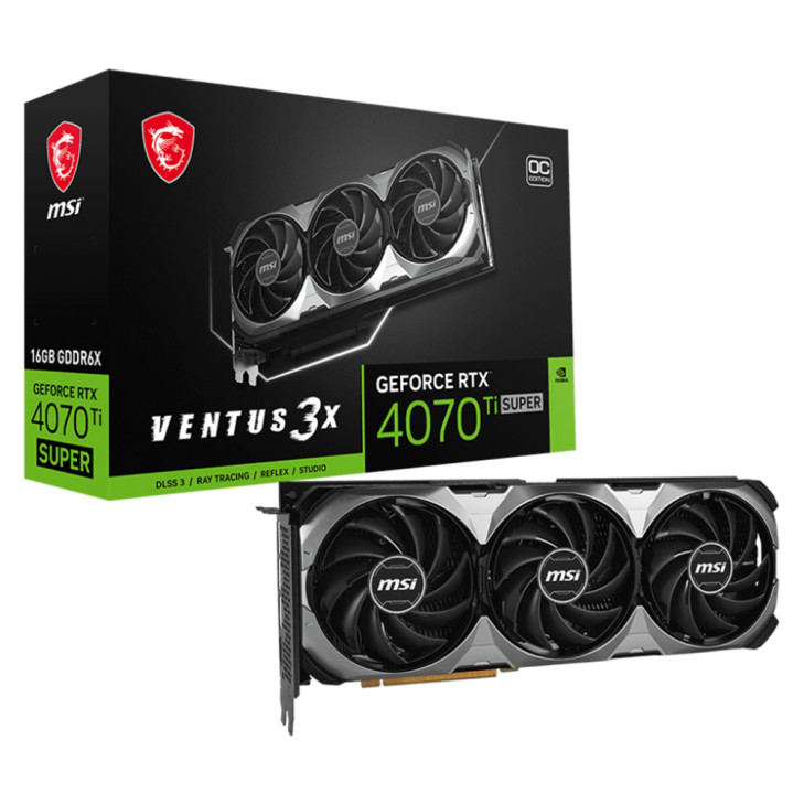 MSI GeForce RTX 4070 Ti SUPER 16G VENTUS 3X Video Card  2640 MHz Boost Clock, 12GB GDDR6X,DisplayPort x 3 (v1.4a),HDMI x 1