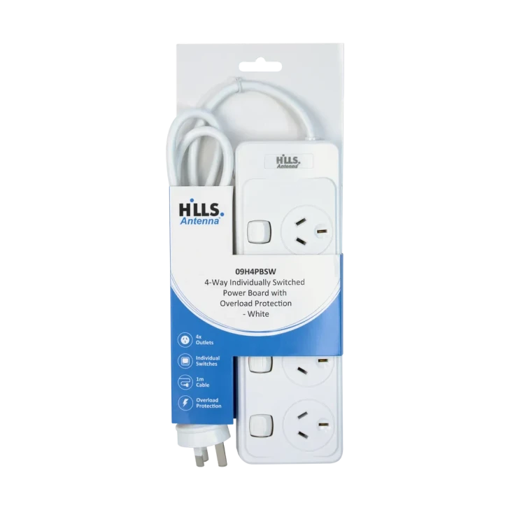 Hills Antenna 09H4PBSW 4-Way Power Board Individually Switched with Overload Protection - White