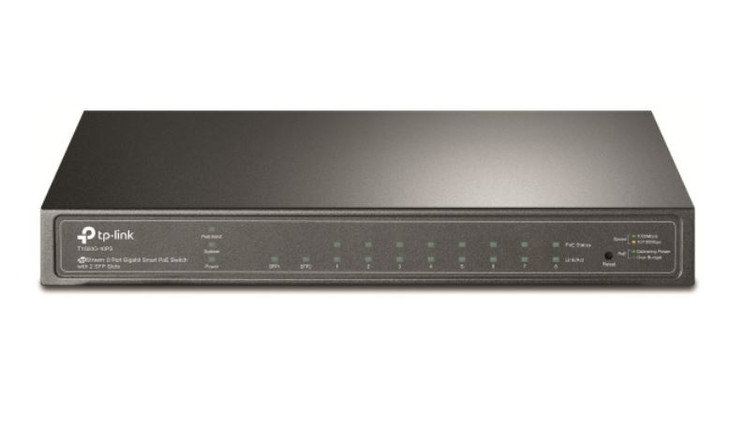 T1500G-10PS(TL-SG2210P) TP-Link TL-SG2210P, 8-Port Gigabit Smart PoE Switch with 2 SFP Slots L2/L3/L4 QoS and IGMP Snooping WEB/CLI Managed 53W, Fanless, 5 Years