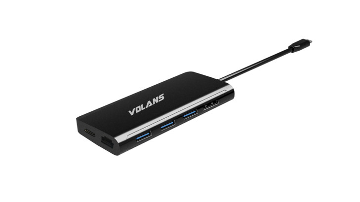 Volans VL-UCH3CLR, Aluminium USB-C Multiport Adapter, Power Delivery, HDMI2.0, LAN, 3xUSB3.0, Card Reader, 1 Year