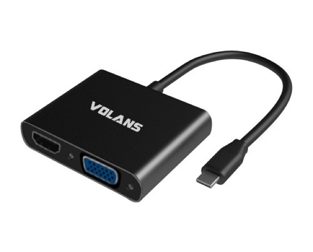 Volans VL-UCVH3C, Aluminium USB-C Multiport Adapter, Power Delivery, 4K HDMI/VGA/USB3.0