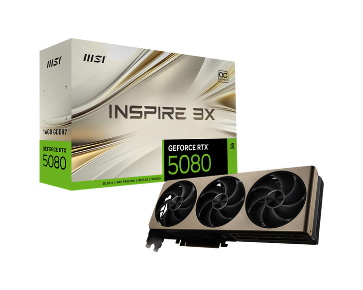 MSI GEFORCE RTX 5080 16G INSPIRE 3X OC, Nvidia GeForce RTX 5080, 16GB GDDR7, Core Clock: 2655MHz, Coda Core: 10752, 1xHDMI, 3xDP, PSU: 850W, PCIe5.0