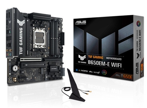 TUF-GAMING-B650EM-E-WIFI ASUS TUF Gaming B650EM-E WiFi, Micro ATX, AMD AM5, 4xDDR5, 3xM.2, 4xSATA 6Gb/s, RAID, 1xHDMI, 2xDP, 1xPCIe, LAN, Wireless AX+Bluetooth, 1xUSB-C, 7xUSB-A