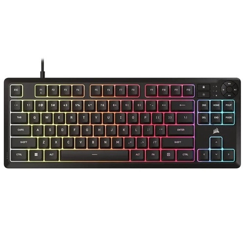 Corsair CH-9216065-NA, K55 CORE TKL RGB Wired Membrane Gaming Keyboard, Extended, 1000Hz, Wired Connectivity, USB 2.0 Type-A, Key Rollover, 12 Key Selective , Key Switches: Rubber Dome, Adjustable Height, RGB Light, Tangle-free Rubber, On