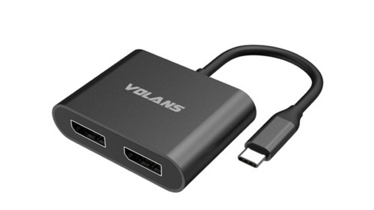 Volans VL-UC2DP-S, Aluminium USB-C to Dual DP1.4 Adapter, 4K@60Hz