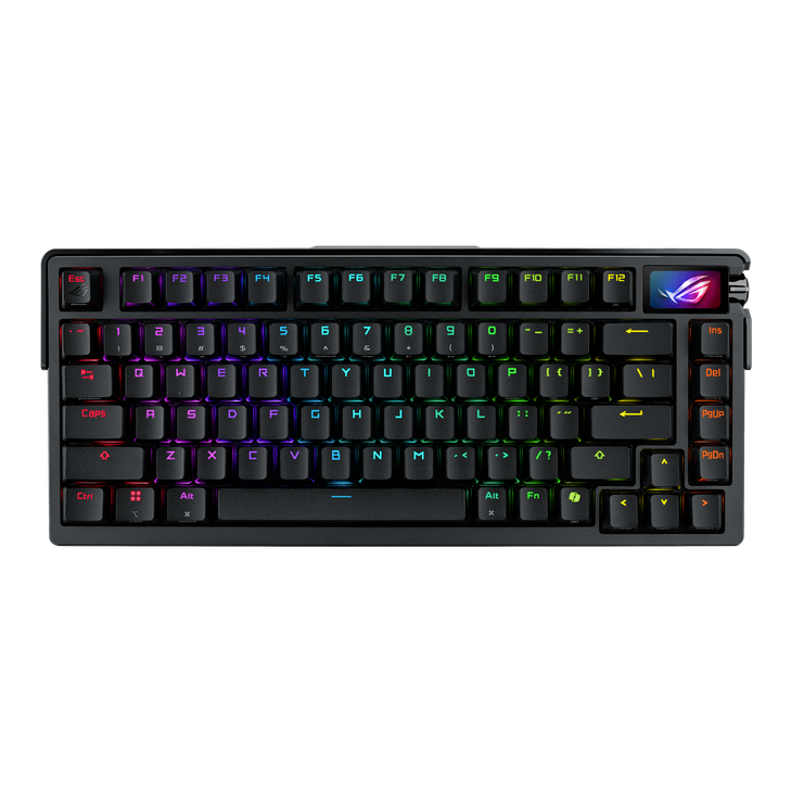 ROG Azoth Extreme customizable 75 gaming keyboard featuring a full aluminium alloy chassis carbon fibre positioning extended wrist rest 2.4 GHz SpeedNova tech STORM Switch