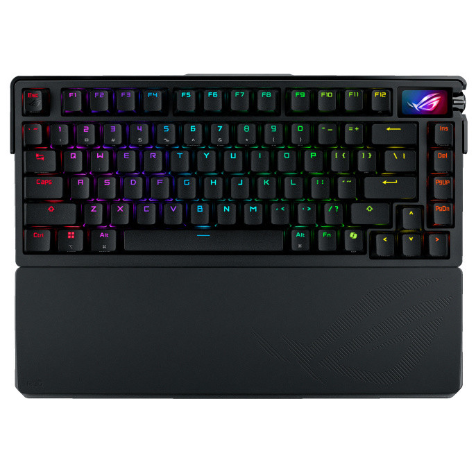 ROG Azoth Extreme customizable 75 gaming keyboard featuring a full aluminium alloy chassis carbon fibre positioning extended wrist rest 2.4 GHz SpeedNova tech SNOW Switch