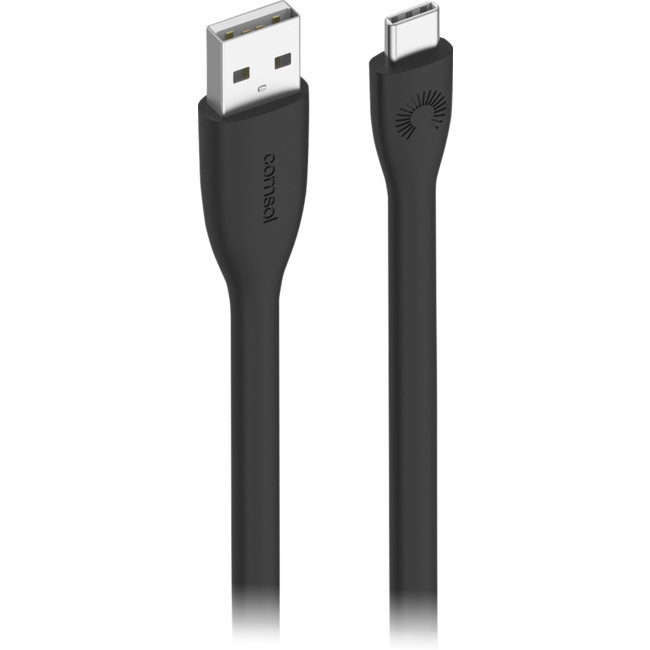 COMSOL LC7803 25CM SILICONE USB-A TO USB-C LEAD BLACK TYPE A PLUG TO C PLUG