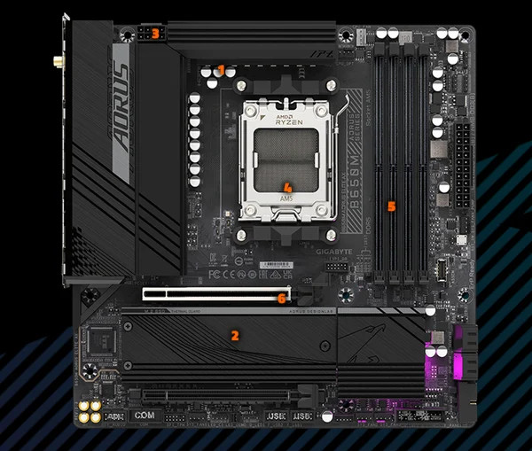 Gigabyte B650M AORUS ELITE AX 1.3 AMD AM5 ATX Motherboard 4x DDR5~128GB,2x PCIe x16, 2x M.2, 4x SATA 6, 7x USB 3.2, 1x USB-C, 4x USB 2.0