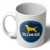 White mug, designed with a navy circle with a wavy cyan border, a silhouette of a yellow dog, and text "South Carolina Yellow Dog Democrats".