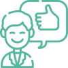 Customer with thought bubble of a thumbs up icon indicating customer satisfaction