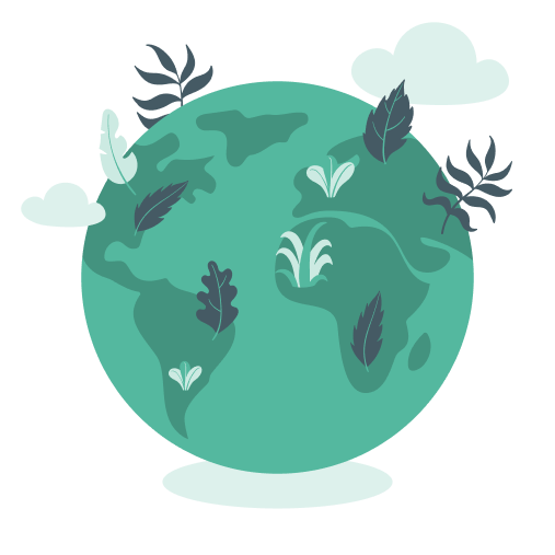 Illustration of the Earth with icons representing eco-friendly practices
