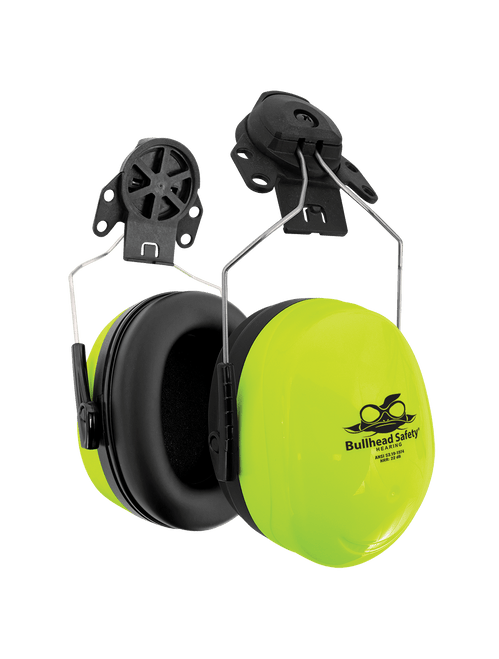 Bullhead Safety® Premium High-Visibility Cap Mounted Earmuffs (NRR 22 dB)
