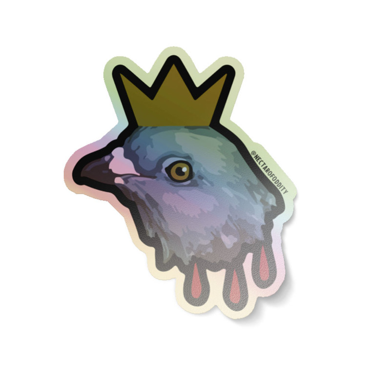 Hereditary Pigeon King Paimon Horror Inspired Sticker in Holographic 
Designed by Nectar of Oddity for Bad Attitude Dept LLC
Visit badattitudedept.com to purchase