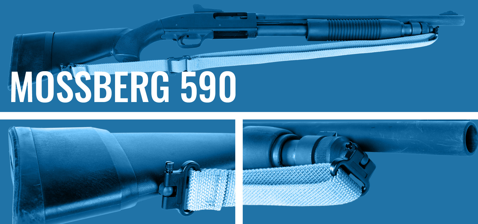 Mossberg 590 Shotgun and Hunting with two swivel mounts for hardwware