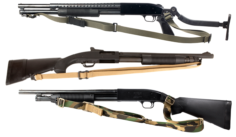 Mossberg 88, 500, and 590 shotguns with slings