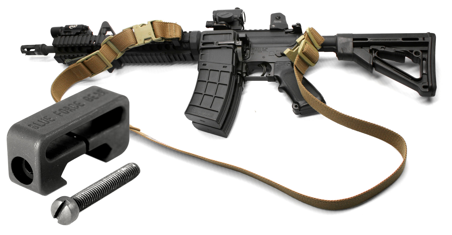 Picatinny Rail Mounted Fixed Loop (RMFL) with sling attached rigle rail
