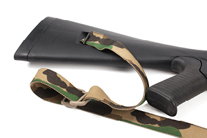 Sling Attachment to Benelli Stock without Adapters Step Two Place 1.25” webbing into 1” swivel on rear stock